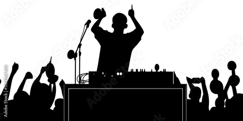 Artist using a portable recorder to capture sounds at a festival, Digital Art