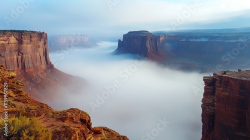 Canyonlands National Park Foggy Cliffscape Vista photo