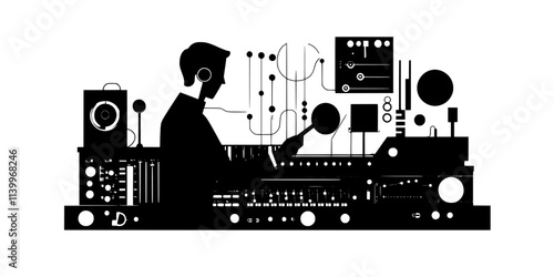 Engineer adjusting instrument volumes to balance a mix in a digital interface, Digital Art