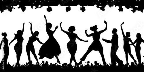 Dancers performing a lively salsa routine on stage during a festival, Digital Art