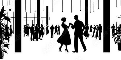 Dancers practicing their footwork in a salsa class at a community center, Digital Art