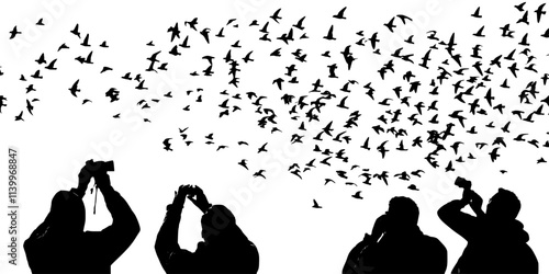 Enthusiasts scanning the skies for large flocks of migratory birds heading to wintering or breeding grounds, Digital Art