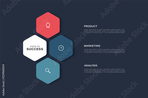 Modern minimalist circular polygon 3 steps editable infographic design template