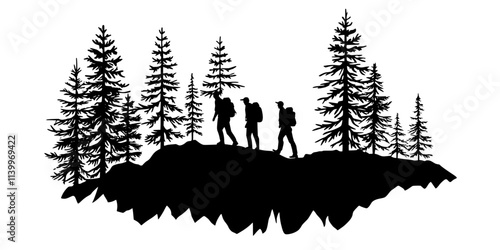 Hikers ascending a steep incline during a nature trail exploration, Digital Art
