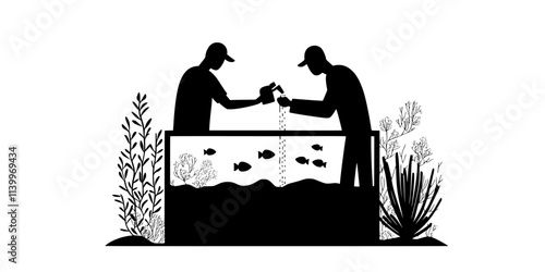 Individual adding water conditioner to a freshwater tank during routine maintenance, Digital Art