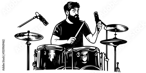 Individual adjusting microphone placements for optimal recording of drums, Digital Art