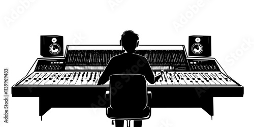 Individual checking audio levels on a large mixing console in a studio, Digital Art