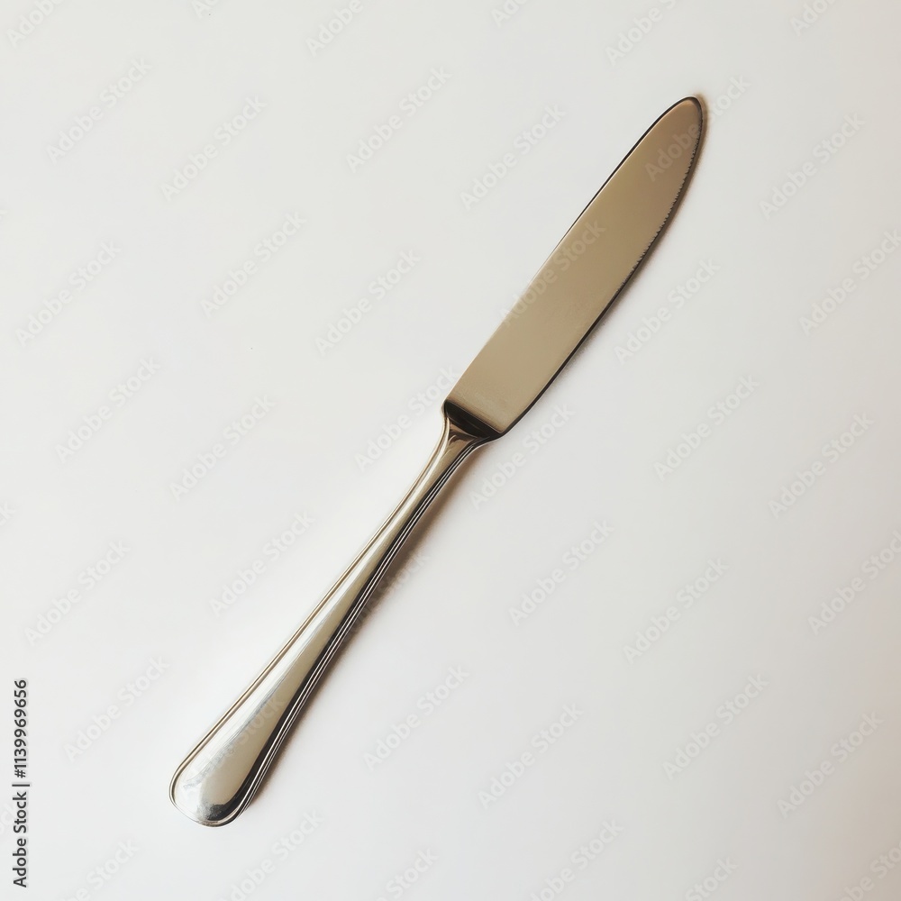 A classic butter knife with a rounded blade and simple handle on a white background A classic butter knife with a rounded blade and simple handle on a white background