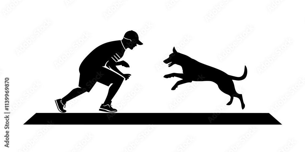 Naklejka premium Individual practicing sharp turns with a dog during a fast-paced agility run, Digital Art