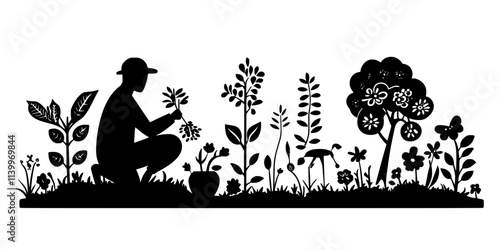 Individual planting heirloom seeds in an organic garden plot at home, Digital Art