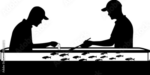 Individual preparing a separate tank to raise fish fry after successful breeding, Digital Art