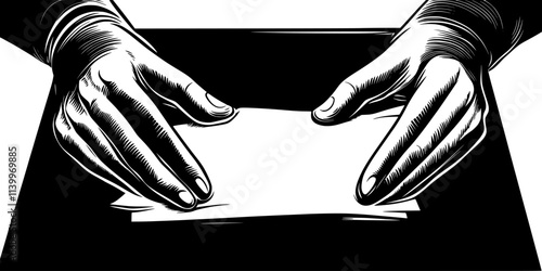 Individual removing the paper from the stone to reveal the lithographic image, Digital Art