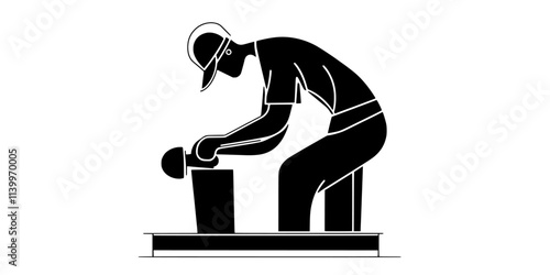 Metal artist smoothing rough edges of a sculpture with a grinder, Digital Art