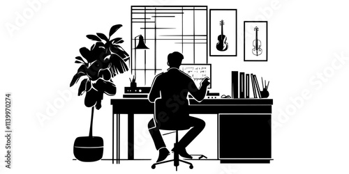 Musician tuning instruments before recording a classical music piece, Digital Art