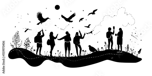 Participants organizing day-long outings to hotspots known for hosting rare bird species, Digital Art