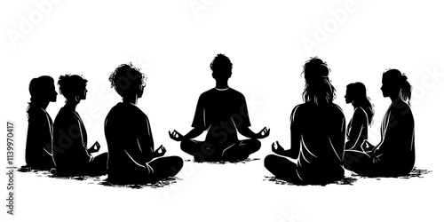 Participants listening to a teacher explain transcendental meditation techniques, Digital Art