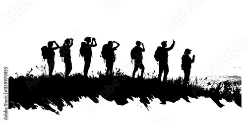 Participants pausing at a scenic lookout point along a long-distance hiking trail, Digital Art