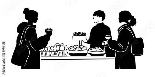 People tasting local delicacies in a traditional market during a guided culinary tour, Digital Art