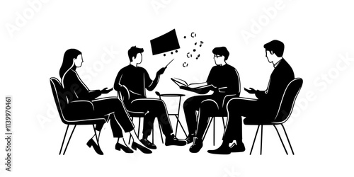 Performers collaborating on a new drama script in a creative writing workshop, Digital Art