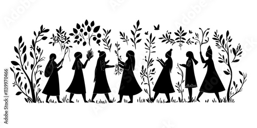 People visiting a sacred site while observing traditional rituals along the way, Digital Art