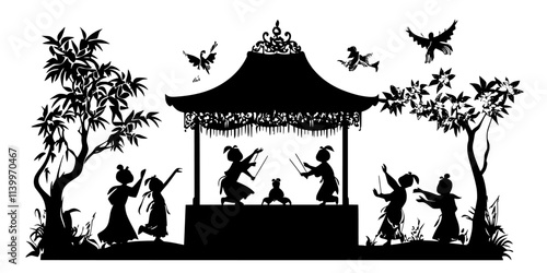 Performers presenting a traditional puppet theater performance at a festival, Digital Art
