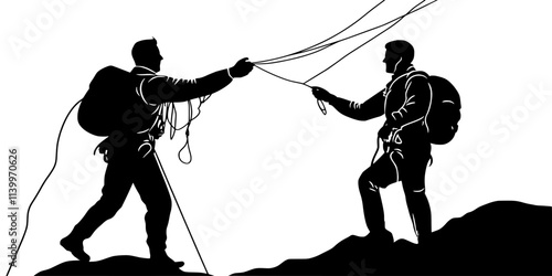 Person confirming equipment functionality with an instructor before a high-altitude skydive, Digital Art