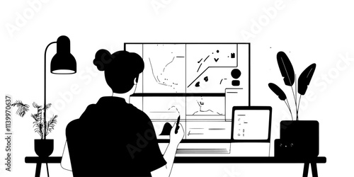 Person creating a family travel itinerary for a holiday trip, Digital Art