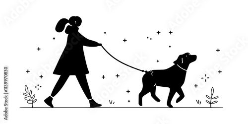 Person practicing how to guide a dog in assisting someone with walking, Digital Art