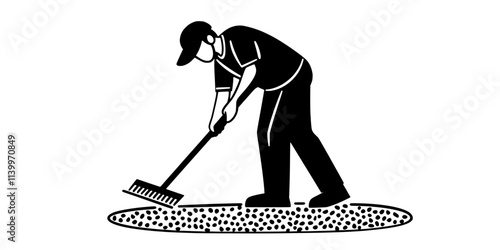 Person raking gravel to create an even surface for a garden pathway, Digital Art