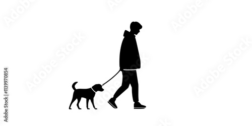 Person practicing leash walking with a dog, ensuring consistent movement together, Digital Art