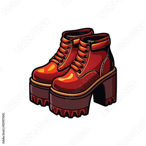 Image of stylish, bold platform boots featuring a chunky heel, showcasing detail and texture.  High-fashion footwear.
