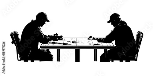 Players analyzing the battlefield setup before making their tactical moves on the game board, Digital Art