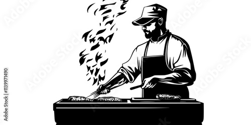 Smoke emerging from a smoker while food cooks slowly inside, Digital Art