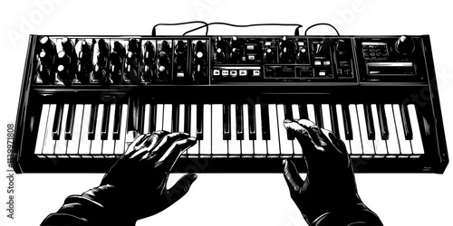 The arpeggiator being activated on a synthesizer for creating rhythmic melodic sequences, Digital Art