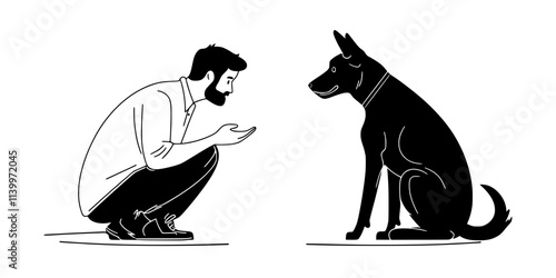 Trainer teaching a dog to jump over arms as part of a trick sequence, Digital Art