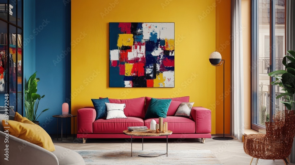 Fototapeta premium Modern Living Room Decor With Abstract Artwork