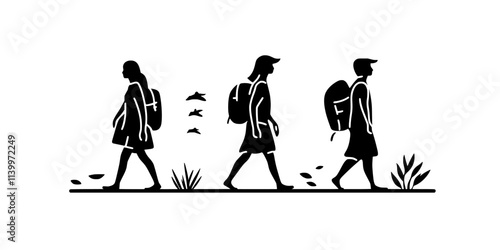 Travelers walking barefoot through a religious site as part of a pilgrimage, Digital Art