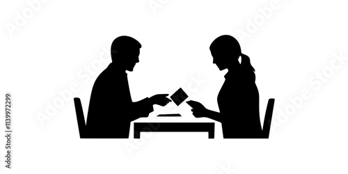 Two individuals exchanging first-day covers at a collector’s meeting, Digital Art