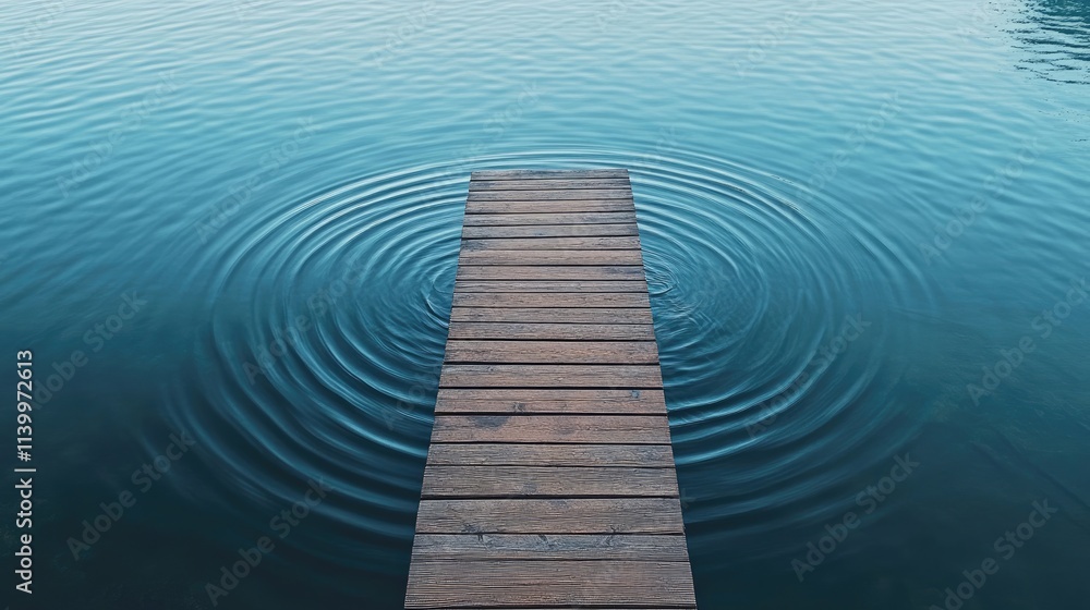 Wooden Dock Extending Into Calm Blue Water Wooden Dock Extending Into Calm Blue Water