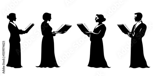 A group of opera singers practicing their parts in a rehearsal studio, Vectorized Art