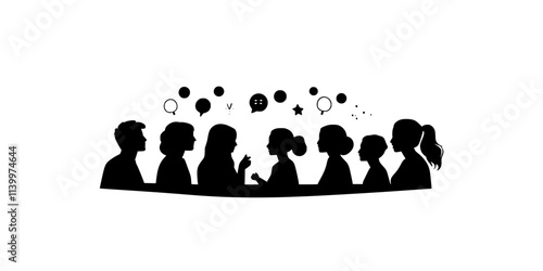 A group of people discussing in a foreign language during an immersion program, Vectorized Art