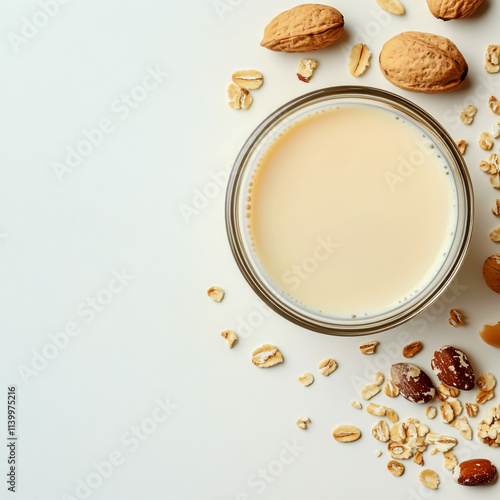 Plant based vegan non dairy alternative milk isolated on white background. photo