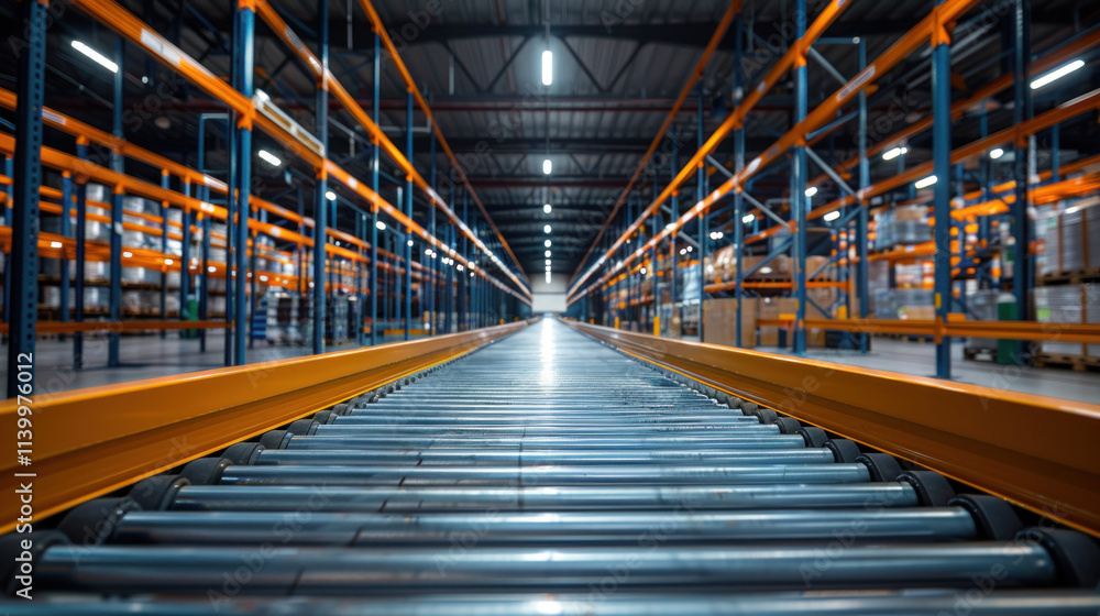 Conveyor systems in distribution center. Conveyor systems in distribution center.