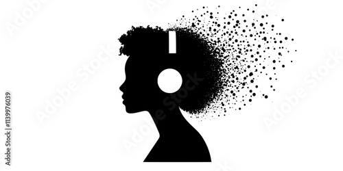 A person listening to a language learning podcast using headphones, Vectorized Art
