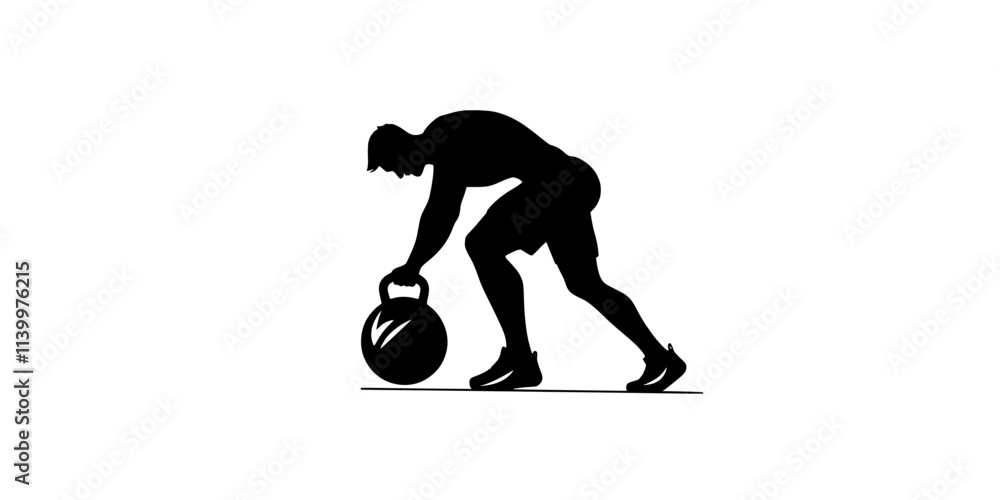 Fototapeta premium A person performing kettlebell cleans, lifting the kettlebell from the ground to their shoulder, Vectorized Art