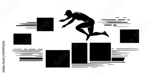 Person performing box jumps, leaping from the ground onto an elevated platform, Vectorized Art