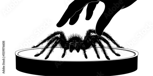 A person securing the lid on a tarantula’s habitat, ensuring it is safely enclosed, Vectorized Art