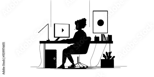 A person sitting and listening to a pronunciation segment from a language podcast, Vectorized Art