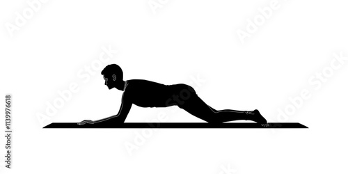 Person shifting from lunge to high plank, maintaining alignment on yoga mat, Vectorized Art