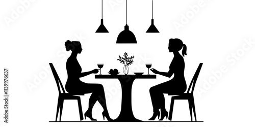 A person sitting with locals at a table, practicing a foreign language, Vectorized Art